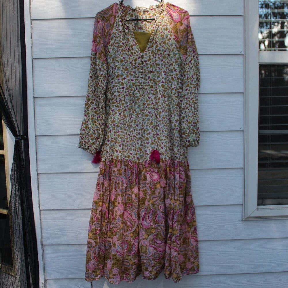 A Loves A | Mixed Print Boho Cotton Midi Dress Small